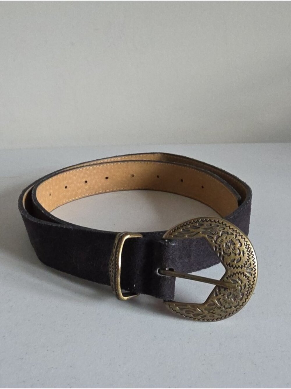 TRISTAN | Genuine Suede Leather Belt Black Dark Gray Sz L